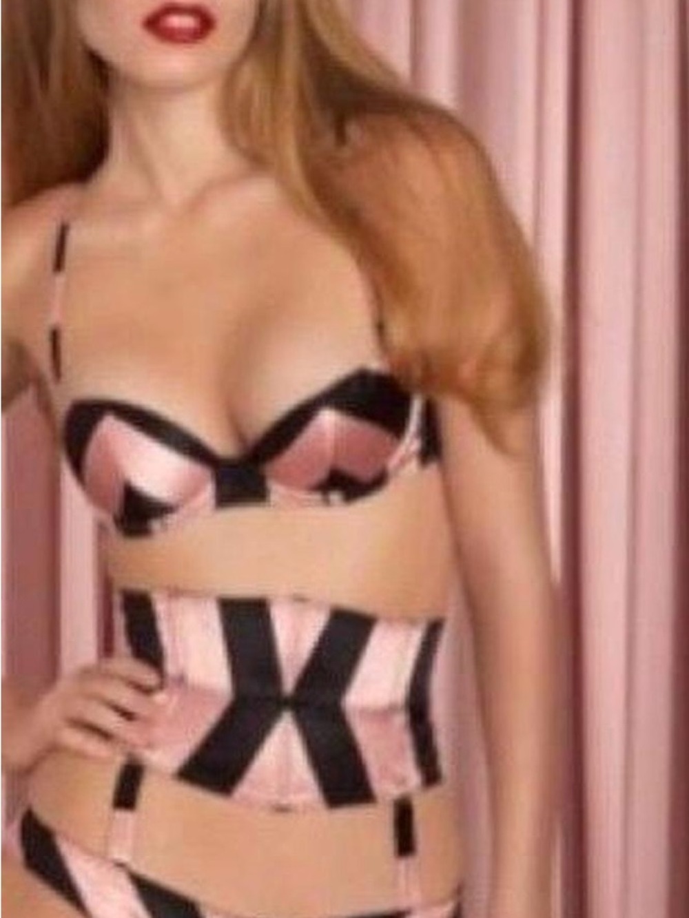 Melody Agent Provocateur Pink & Black Striped Bra & Thong Set